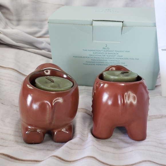PartyLite Thai Inspiration Elephant Tealight Pair Brown New In Box - Picture 7 of 8